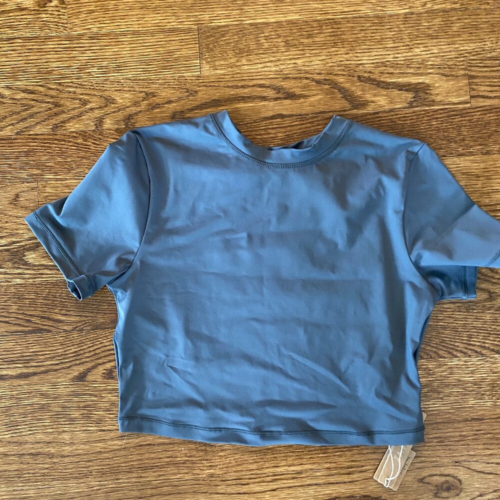 NWT Skims Recycled Swim Tee Medium T-shirt Stretch Nylon Bikini Top Dark Grey